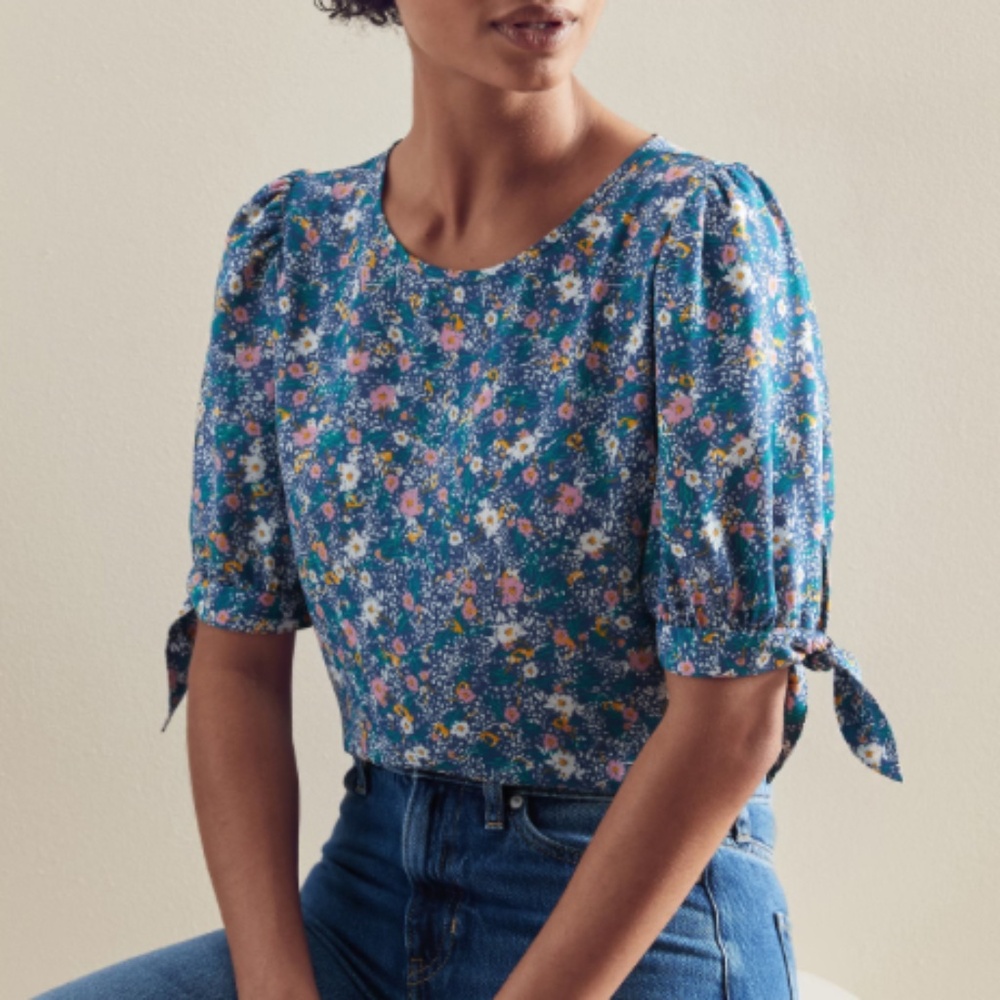 Banana Republic Floral PUFF TIE-SLEEVE BLOUSE NWT
